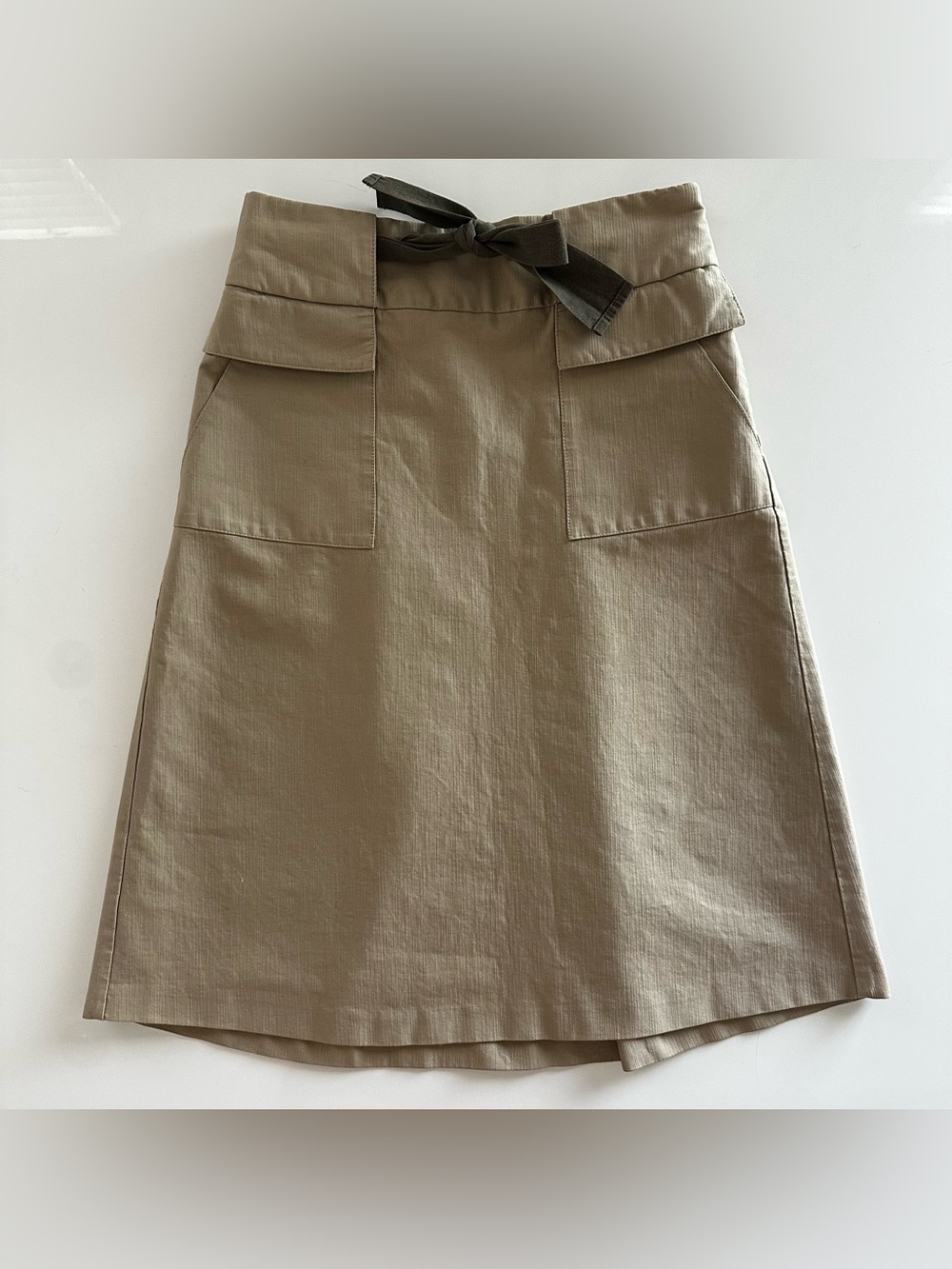 Reiss Tan A-Line Midi Skirt with Tie Waist